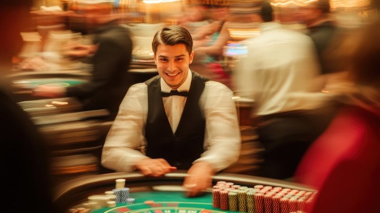 Giao diện game slots và live casino với người chơi trải nghiệm